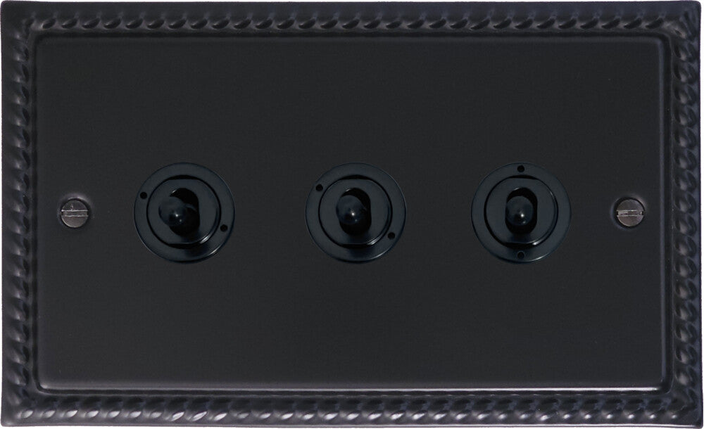 Georgian Flat Black 3 Gang Toggle Switch (Flat Black Toggle)