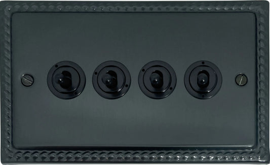 Georgian Black Bronze 4 Gang Toggle Switch (Black Toggle)