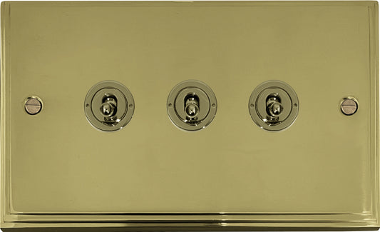 Victorian Polished Brass 3 Gang Toggle Switch