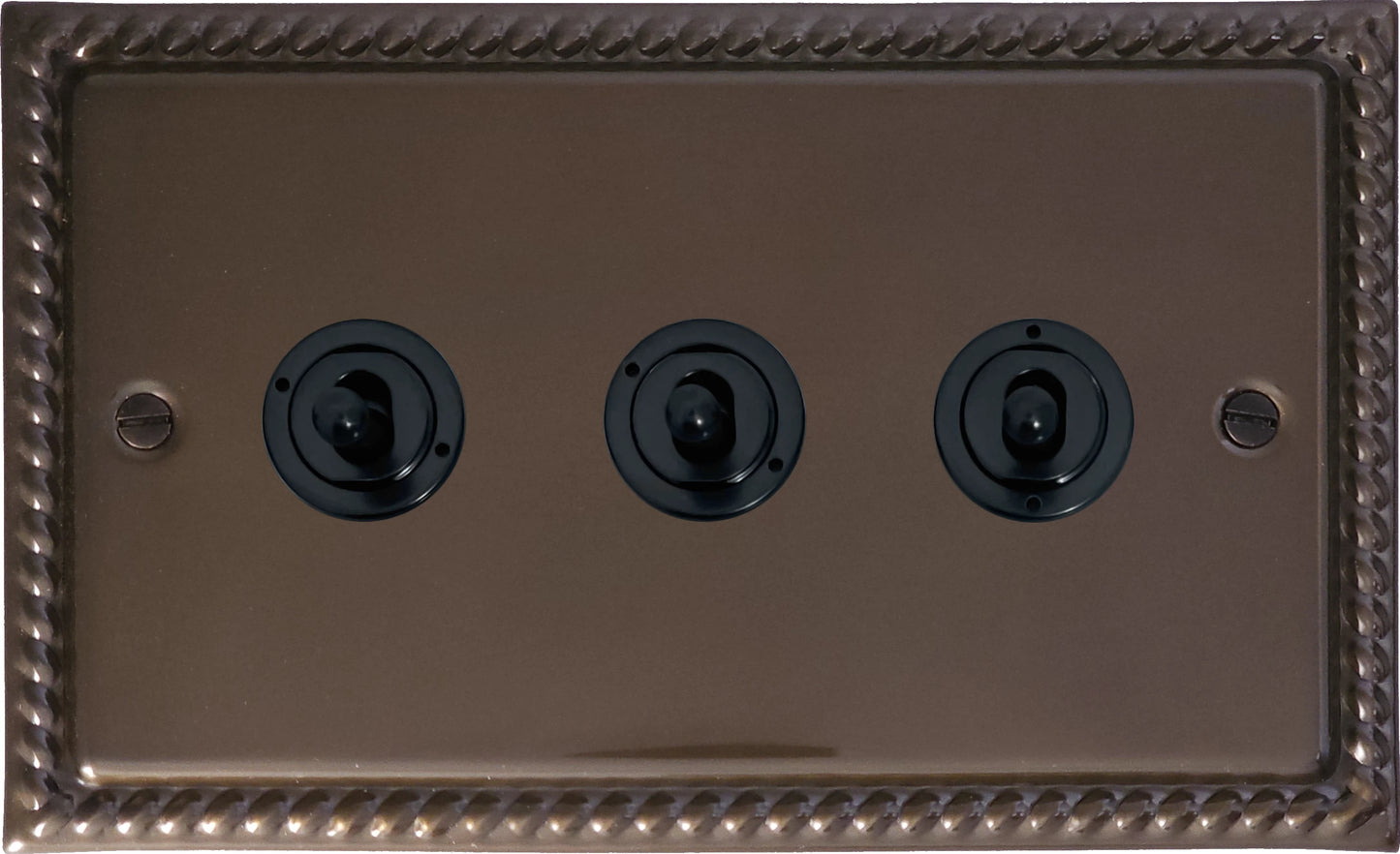 Georgian Medium Bronze 3 Gang Toggle (Flat Black Toggle)