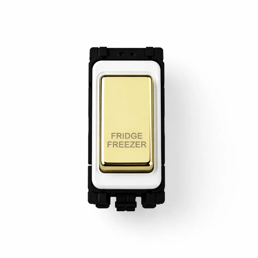20A DP Switch - Engraved with - Fridge Freezer - White and Polished Brass Switch