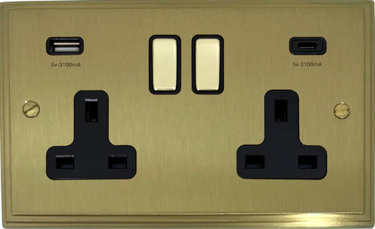 Victorian Satin Brass 2 Gang Socket C/W USBC Ports