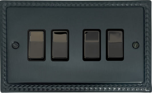 Georgian Black Bronze 4 Gang Switch (Black Nickel Switches)