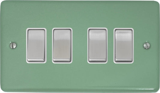 Classic Sage Green 4 Gang Switch (Satin Chrome Switch/White Insert)
