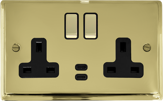 Deco Polished Brass 2 Gang Socket C/W USBC Ports
