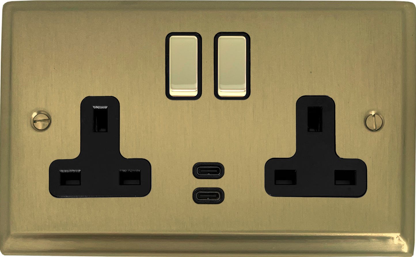 Deco Satin Brass 2 Gang Socket C/W USBC Ports