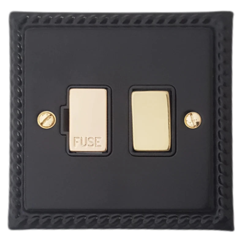 Georgian Flat Black Switch Fused Spur (Brass Switch)