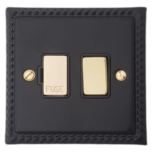 Georgian Flat Black Switch Fused Spur (Brass Switch)