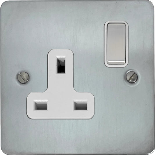 Flat Satin Chrome 1 Gang Switched Socket