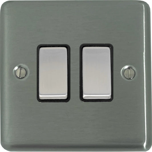 Contour Brushed Steel 2  Gang Switch