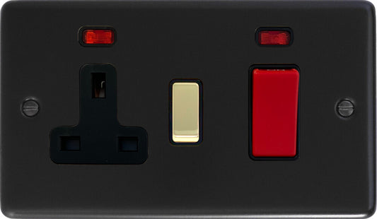 Contour Flat Black Cooker Socket (Brass Switch)