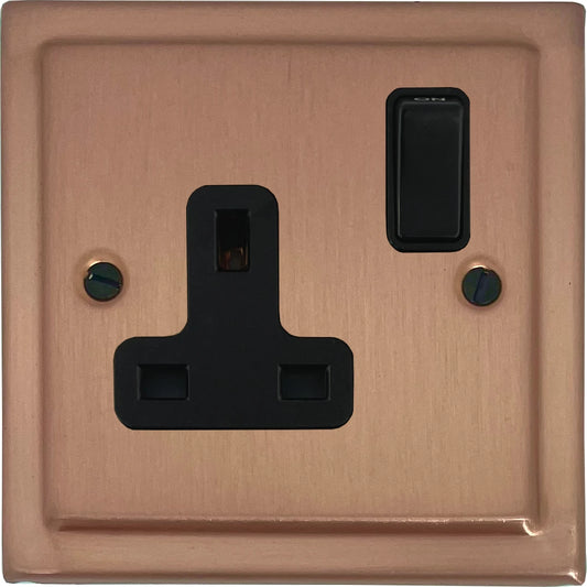 Victorian Rose Gold 1 Gang Socket (Black Plastic)