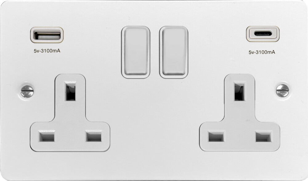 Flat White 2 Gang USBC Socket