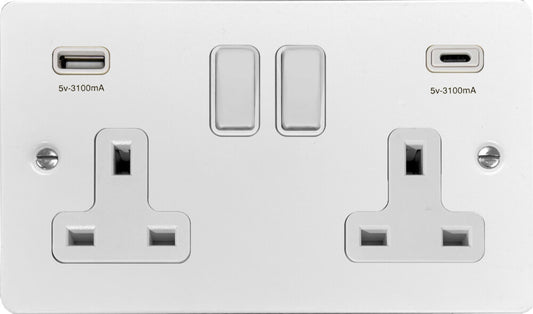 Flat White 2 Gang USBC Socket