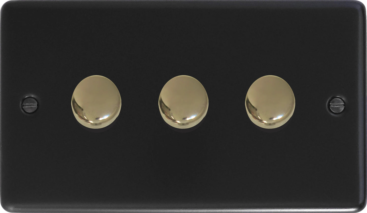 Contour Flat Black 3 Gang Dimmer LED (Brass Caps)