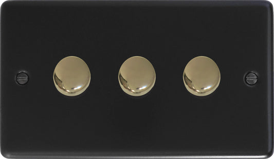 Contour Flat Black 3 Gang Dimmer LED (Brass Caps)