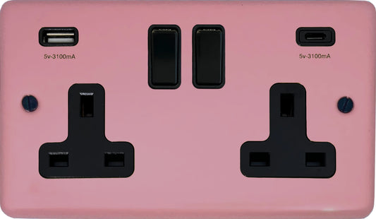 Contour  Pink  2 Gang Socket with USBC
