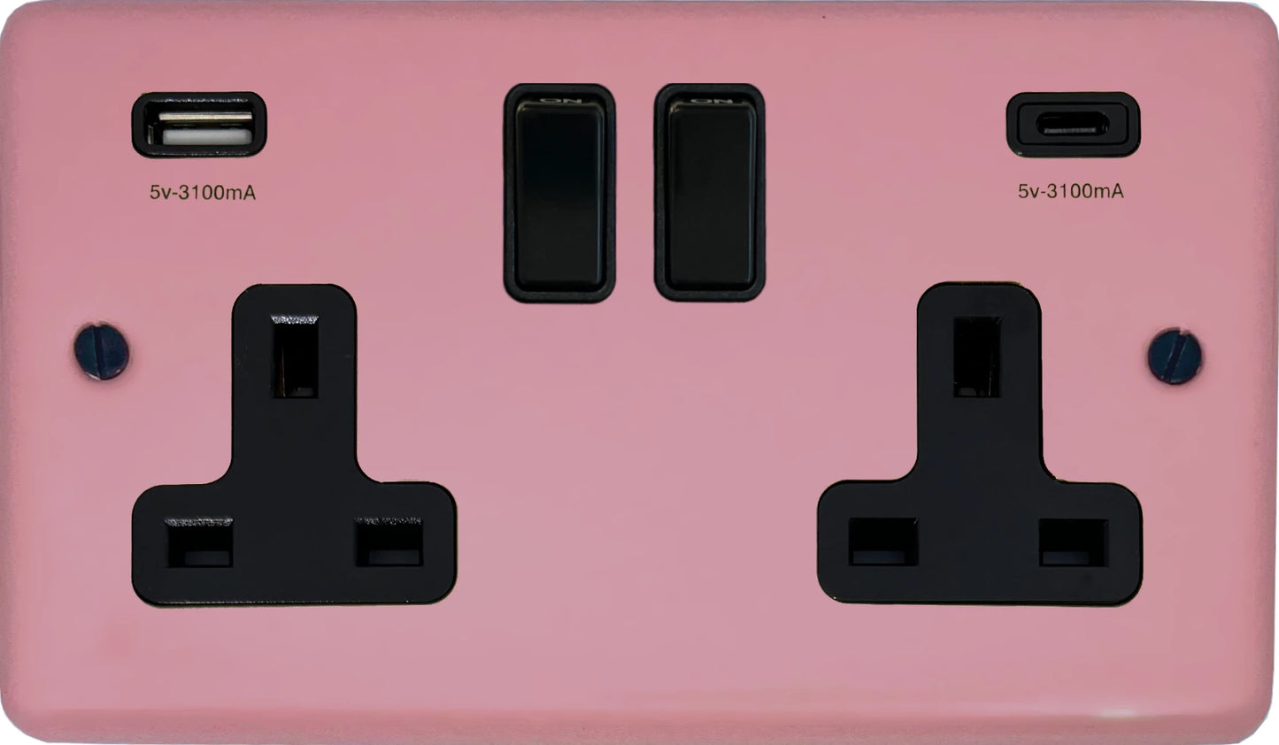 Contour  Pink  2 Gang Socket with USBC