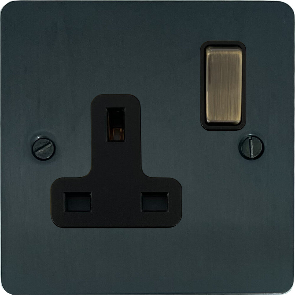 Flat Black Bronze 1 Gang Switched Socket