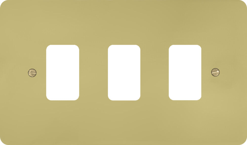 Flat Polished Brass 3 Gang Grid Plate
