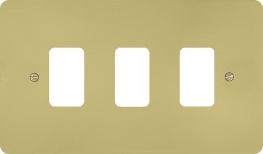 Flat Polished Brass 3 Gang Grid Plate