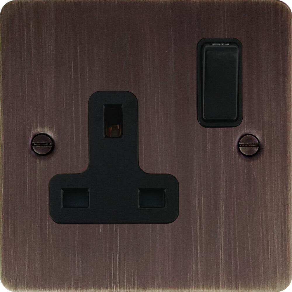 Flat Antique Copper 1 Gang Switched Socket