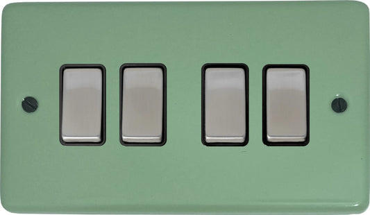 Classic Sage Green 4 Gang Switch (Satin Chrome Switch/Black Insert)