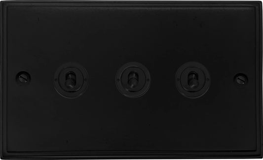 Victorian Flat Black 3 Gang Toggle (Flat Black Toggle)