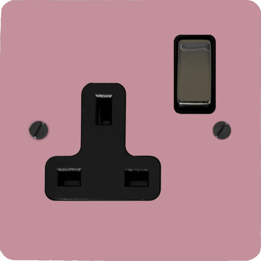 Flat Gloss Pink 1 Gang Socket (Black Nickel Switch/Black Insert)