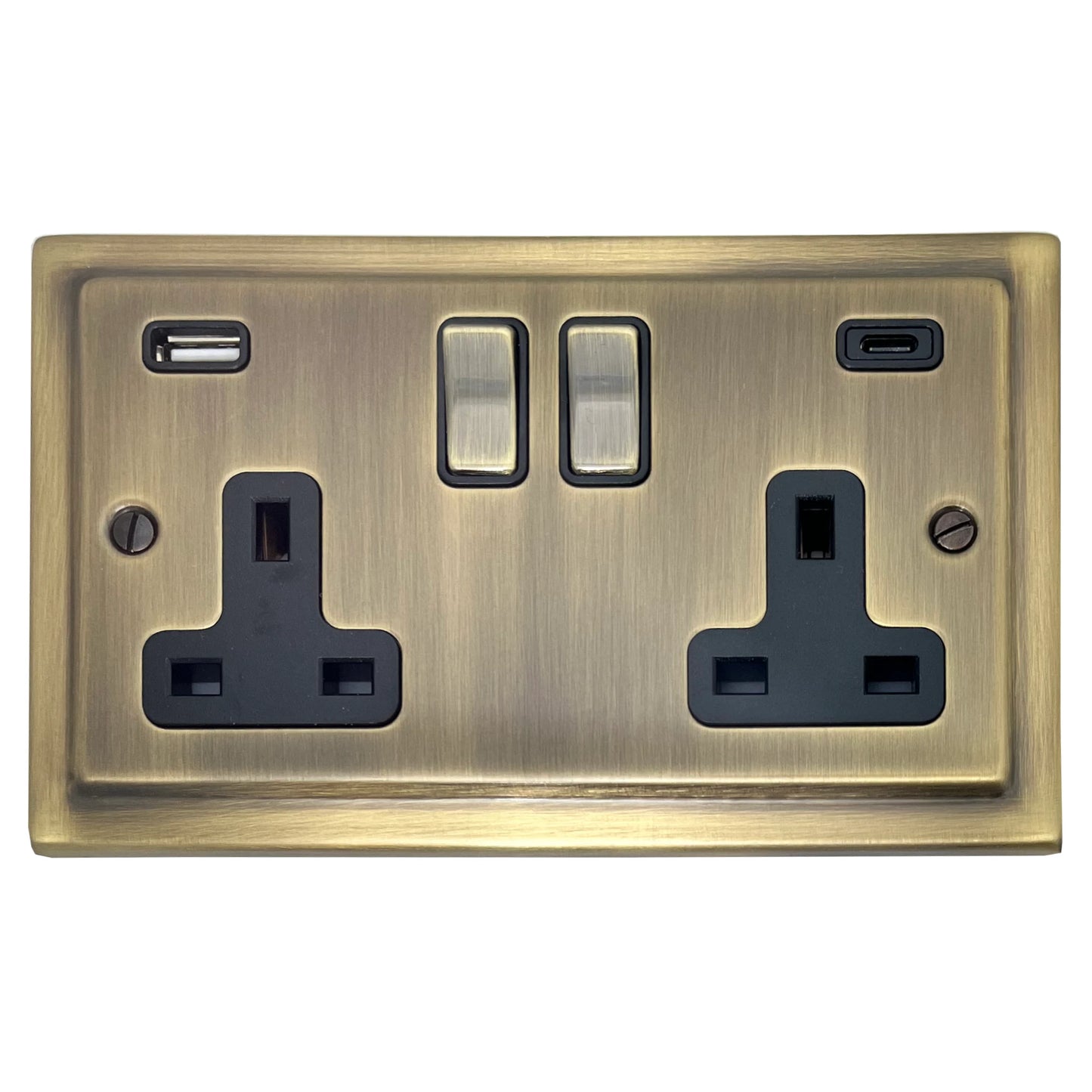Victorian Light Antique Brass 2 Gang USBC Socket