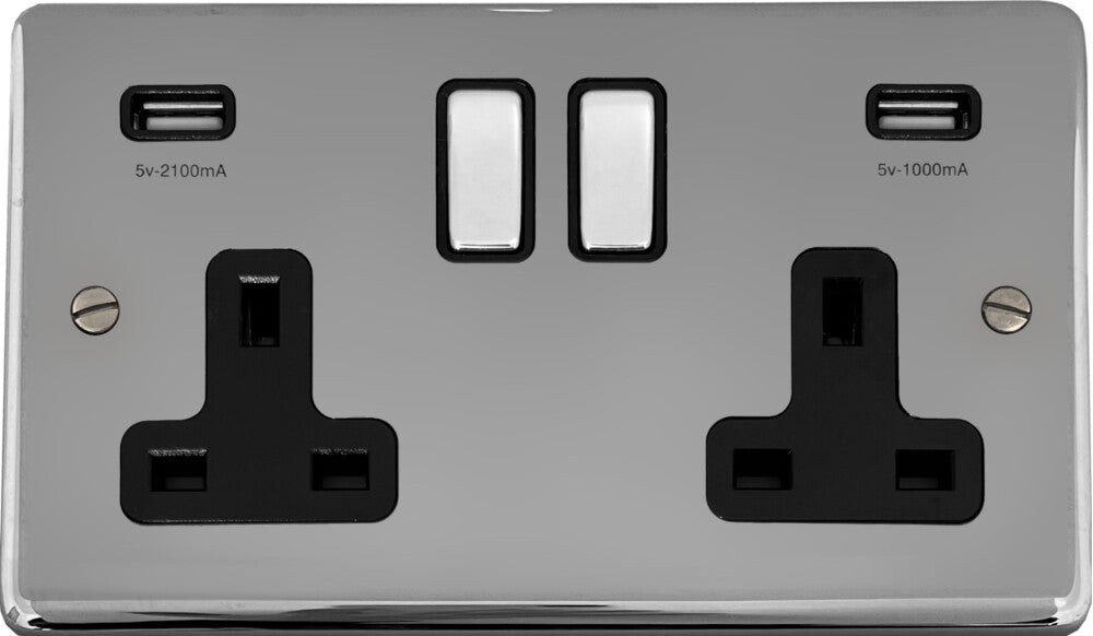 Contour Polished Chrome 2 Gang Socket + Usb