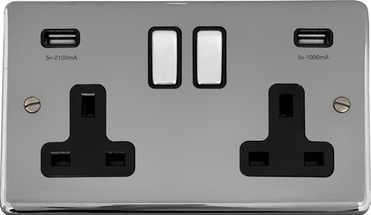 Contour Polished Chrome 2 Gang Socket + Usb