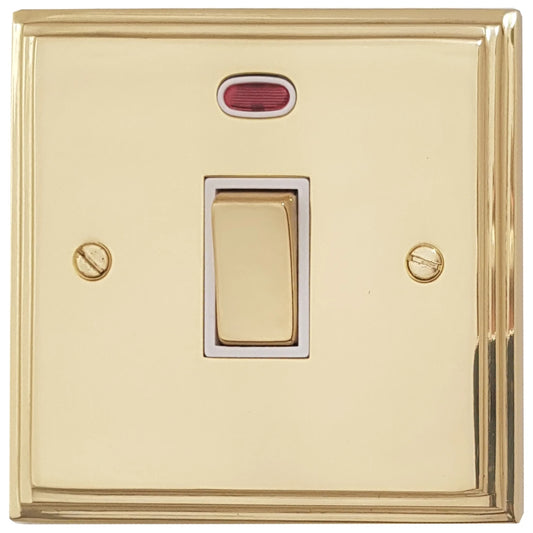 Victorian Polished Brass 20 Amp Dp Switch & Neon