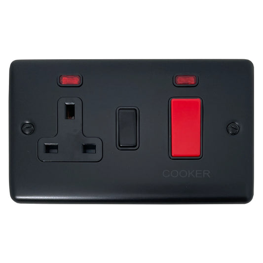 Basics Matt Black 45 Amp Cooker Switch - Basics range electrical cooker switch