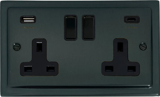 Victorian  Black Bronze  2 Gang Socket with USBC