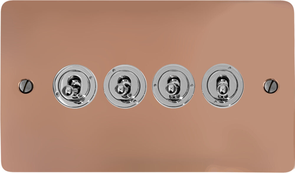 Flat Bright Copper 4 Gang Toggle (Polished Chrome Toggle)