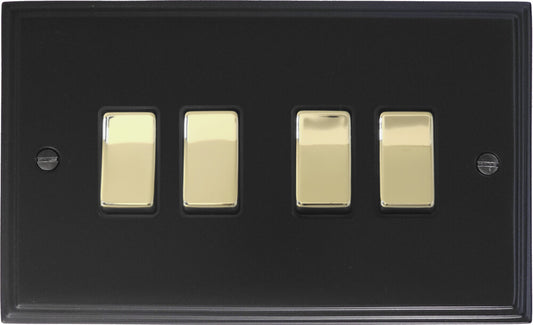 Victorian Flat Black 4 Gang Switch