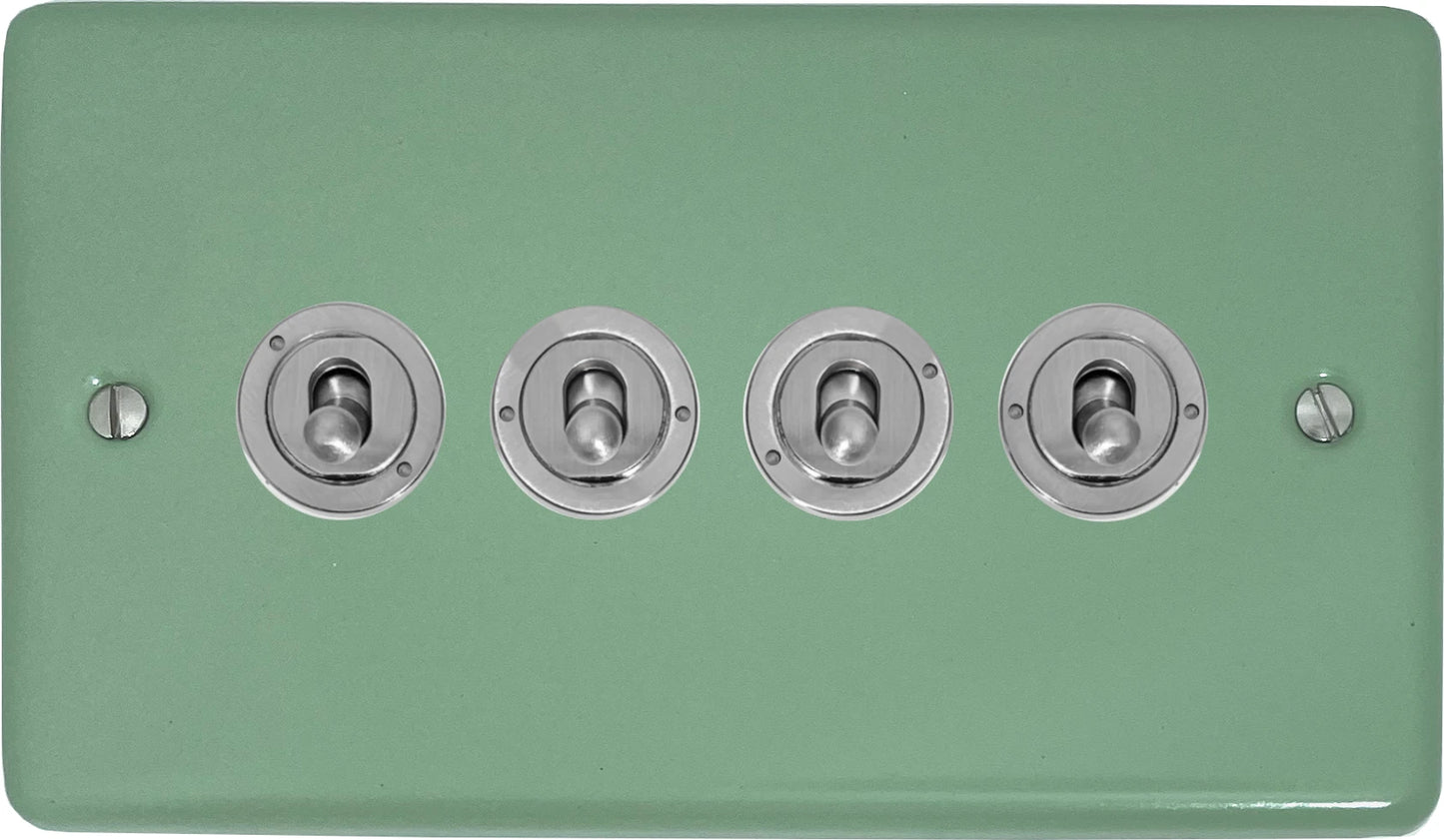 Classic Sage Green 4 Gang Toggle (Brushed Steel Toggle)