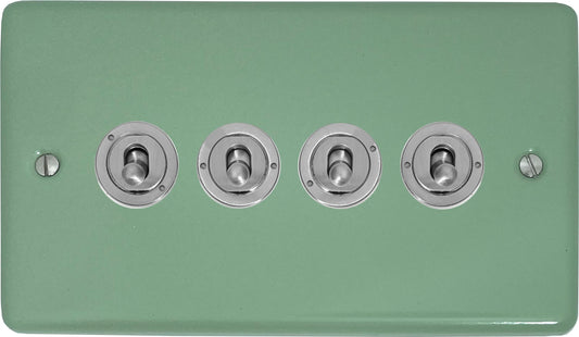 Classic Sage Green 4 Gang Toggle (Brushed Steel Toggle)