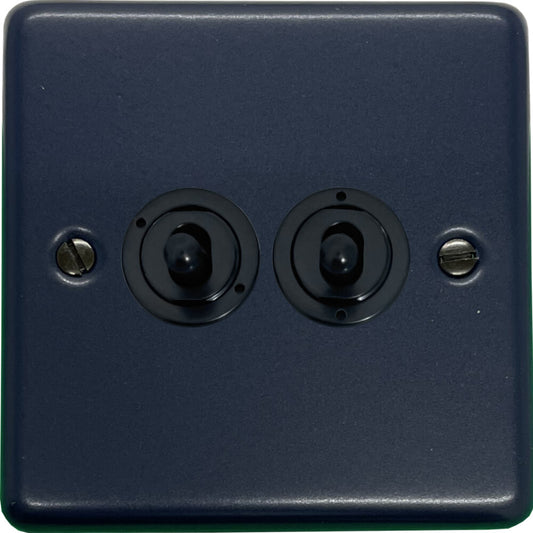 Contour Blue 2 Gang Toggle Switch (Flack Black Toggle)