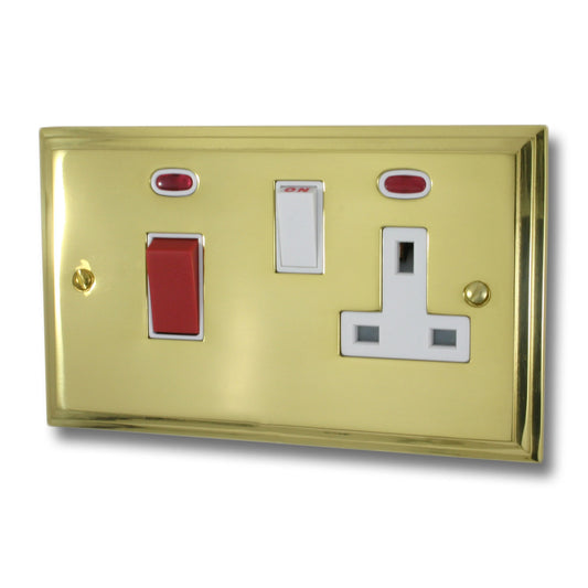 Victorian Polished Brass Cooker Socket (White Plastic)
