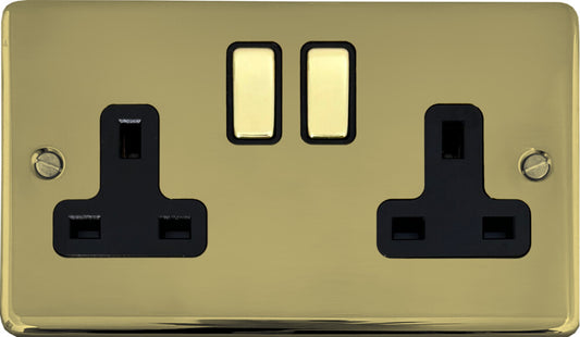 Contour  Unlacquered Brass  2 Gang Socket