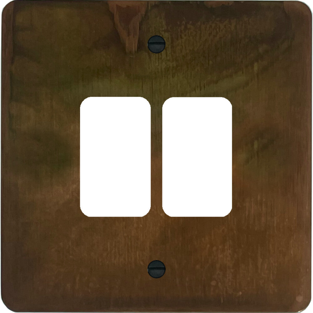 Flat Tarnished Copper 2 Gang Grid Plate