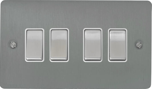Flat Brushed Steel 4 Gang 2 Way Switch