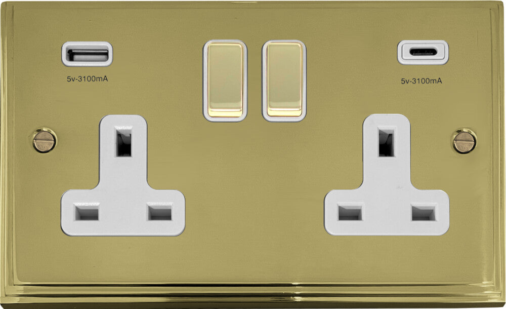 Victorian Polished Brass 2 Gang Socket C/W USBC Port