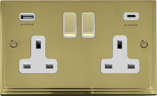 Victorian Polished Brass 2 Gang Socket C/W USBC Port