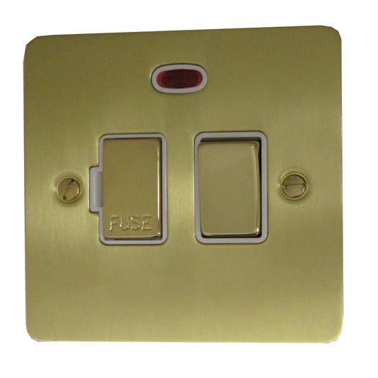 Flat Satin Brass Switch Fused Spur & Neon