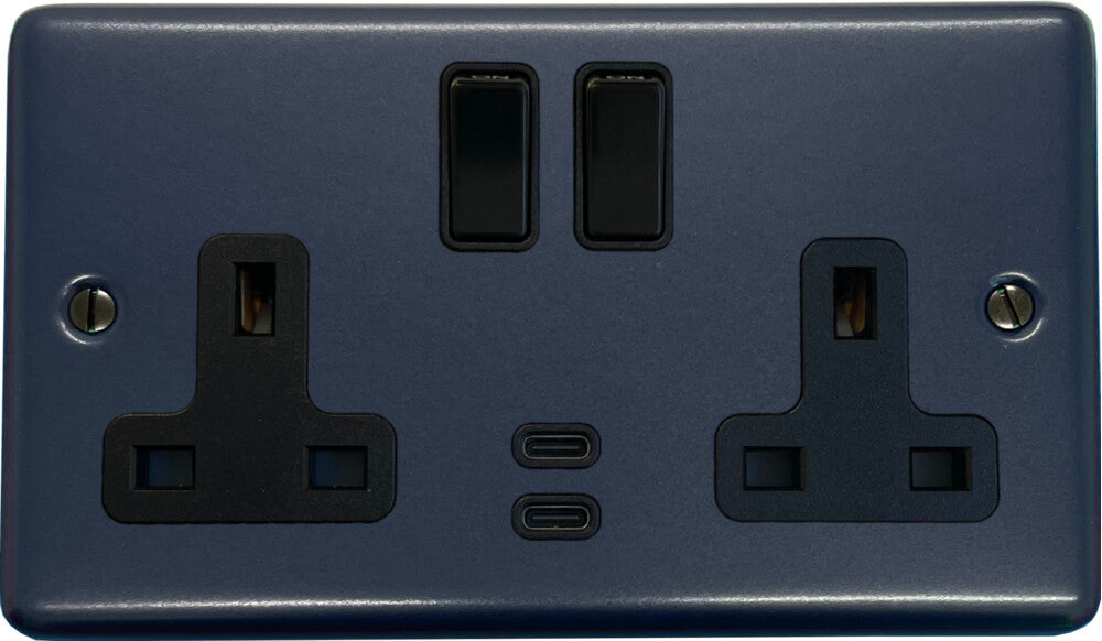Contour  Blue  2 Gang Socket with USBC