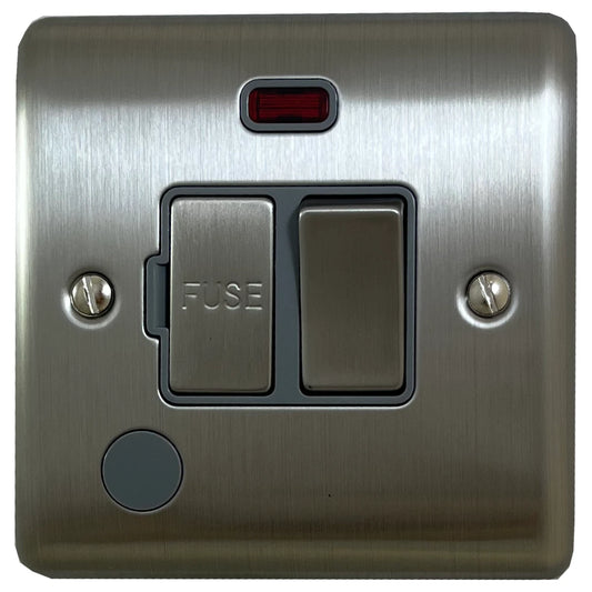 Basics Brushed Steel Switched Fused Spur with Neon and Flex Outlet