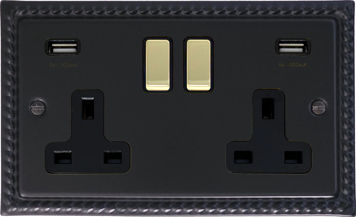 Georgian Flat Black 2 Gang Usb Socket